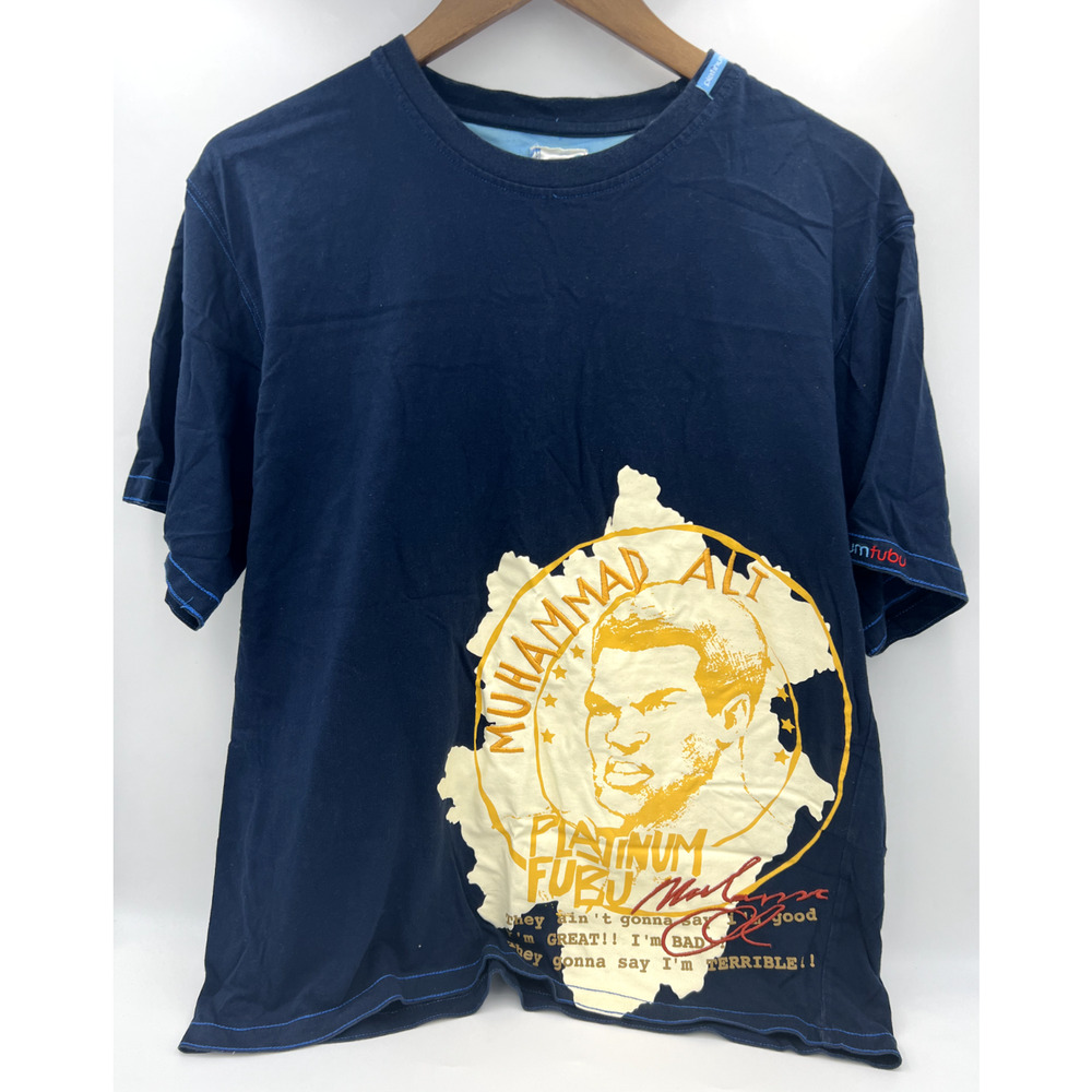 Muhammad Ali FUBU Platinum T-Shirt Large Blue Embroidered Graphic Rare VTG